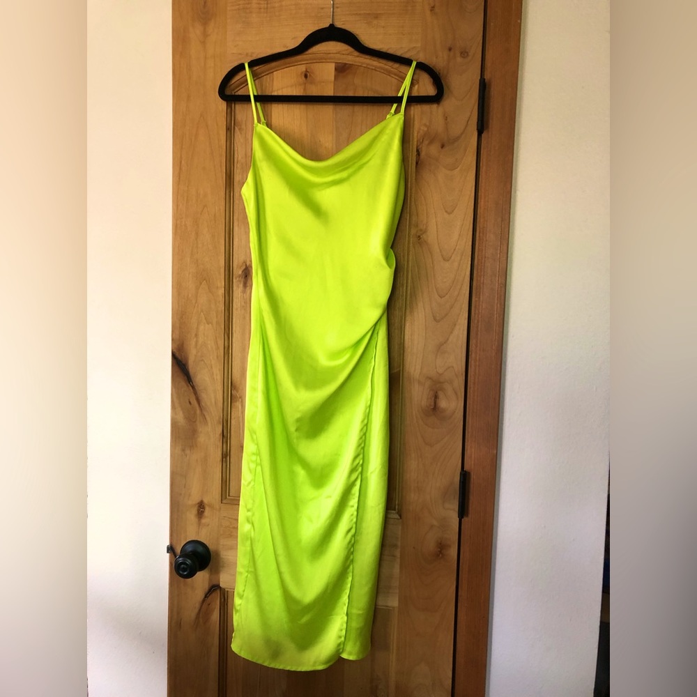 Isalis Slip Cowlneck Dress in Neon Green - Size small, worn once
